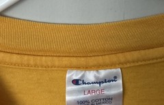 Champion Shirt Yellow Script Logo Authentic Athletic Large Sports Men Casual