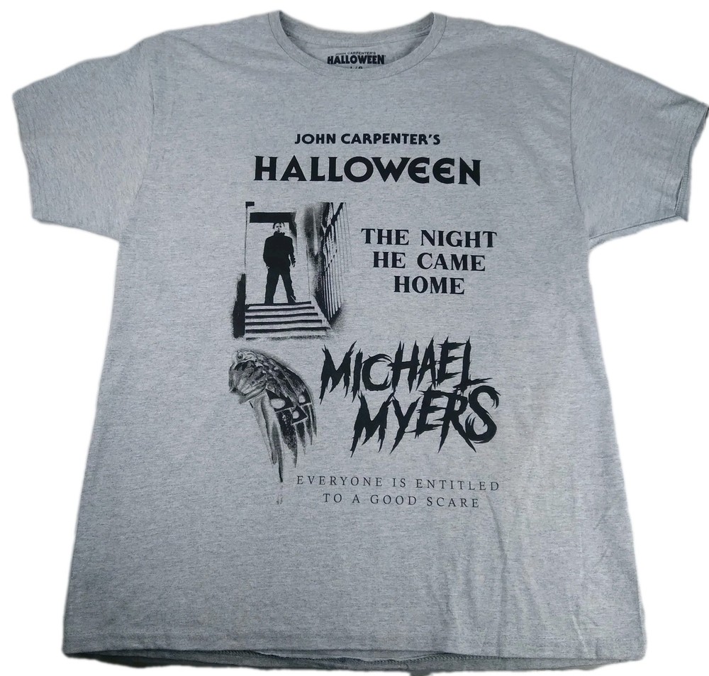 John Carpenter’s Halloween Michael Myers He Came Home Men’s L T-Shirt Gray Short