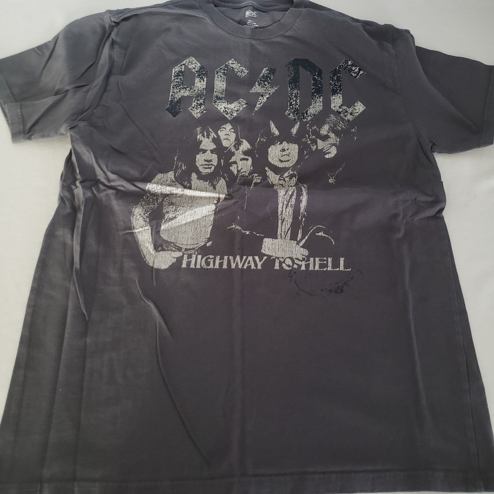 ACDC AC/DC MENS LARGE GRAY tshirt angus young highway to hell