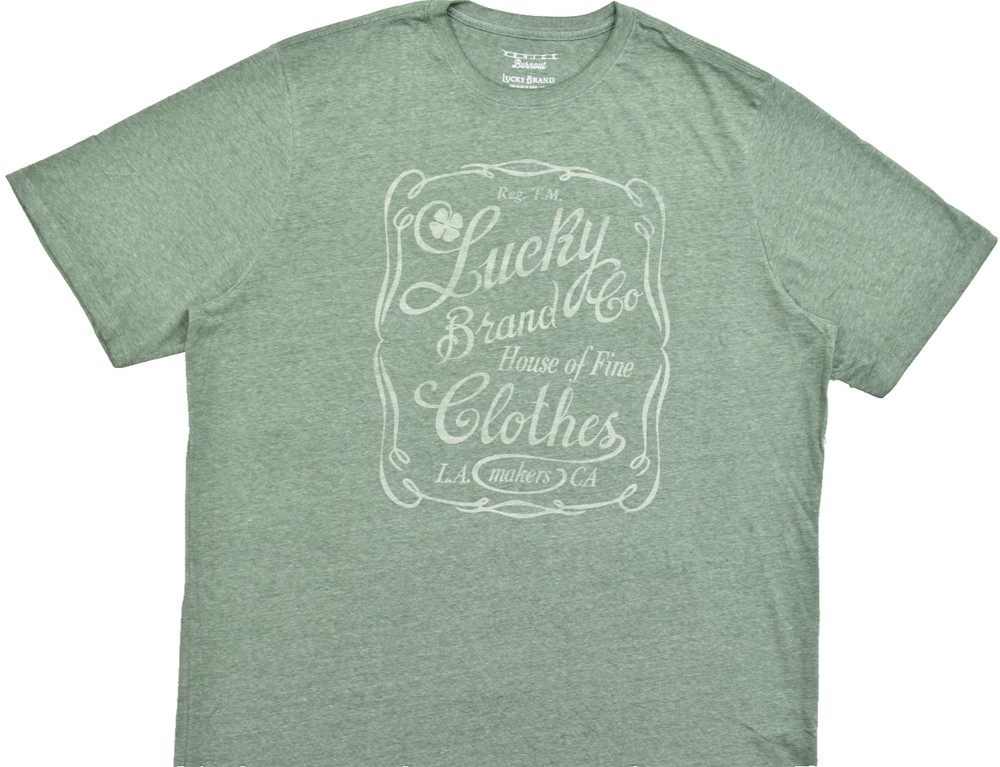 Lucky Brand Men’s Lucky Label Green Short Sleeve Crew Neck Size 2XLT NEW