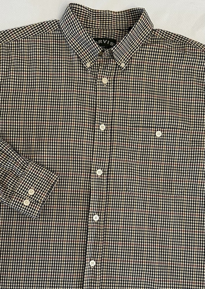 Orvis Country Twill Shirt Men L Check ButtonDown Long Sleeve Casual Dress Cotton