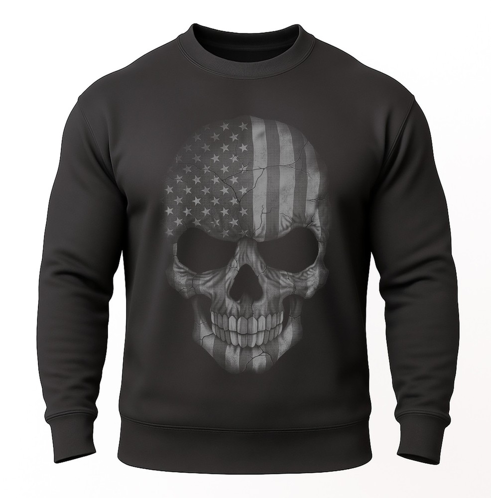USA Skull Sweatshirt | Distressed American Flag Skull | Unisex Warm Crewneck