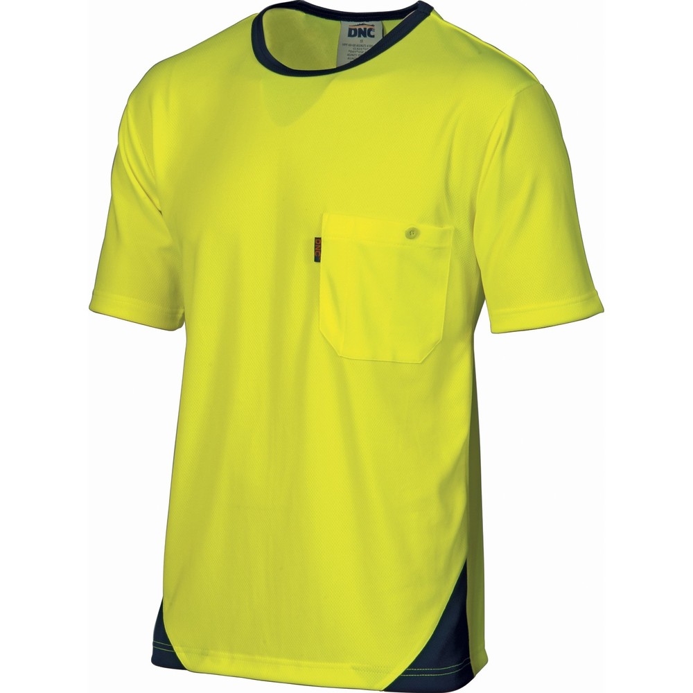 DNC Workwear Hi Vis Short Sleeve Cool Breathe T-Shirt Tee LHC Button Down Pocket