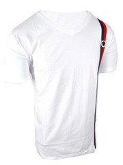 Mens T- Shirt Italian Side Sport Stripe Badge V-Neck Slim Fit Stretch Casual
