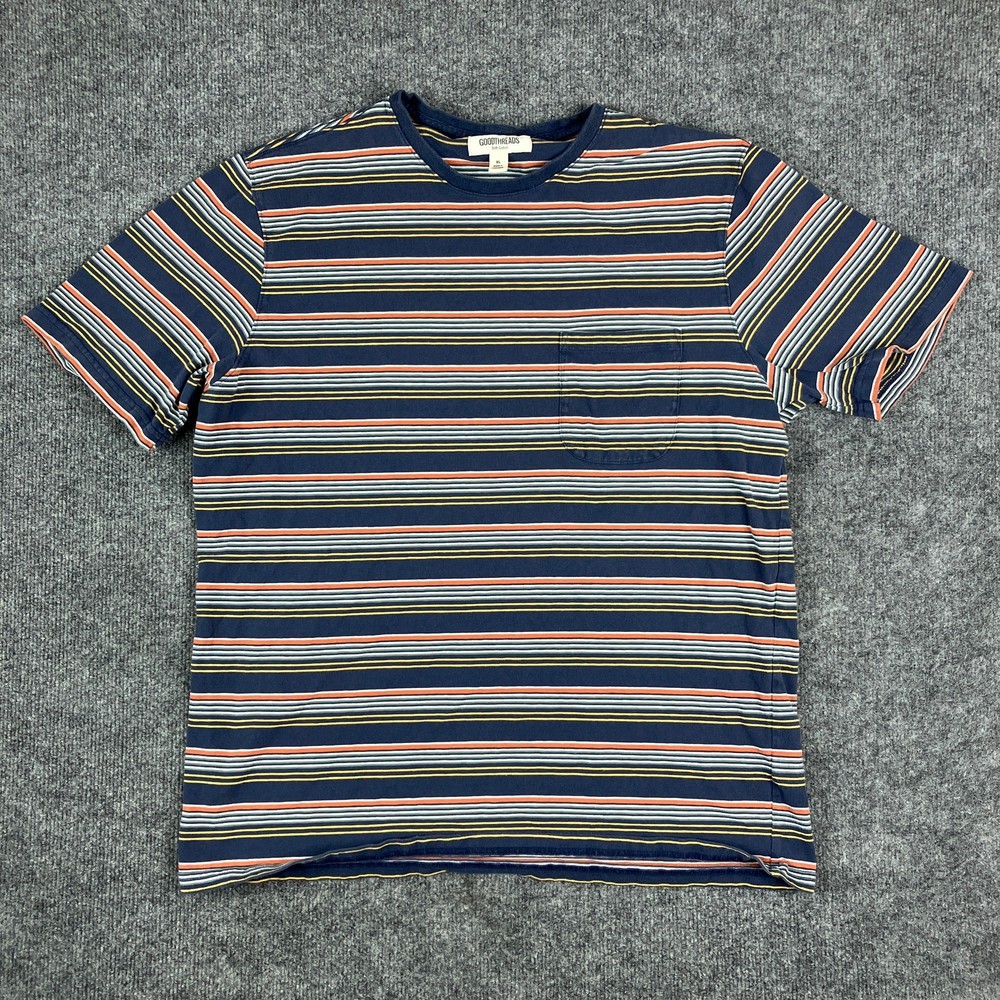 Goodthreads T-Shirt Men’s XL Blue Striped Pocket Crew Neck Short Sleeve Casual