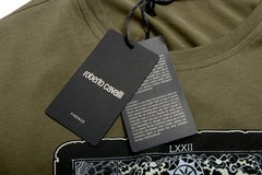 Roberto Cavalli Men’s Olive Green Graphic Print Crewneck T-Shirt US M IT 50