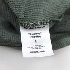 Members Mark Thermal Henley Shirt Mens Large Green Waffle Knit Cotton Casual