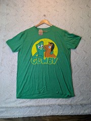 Tee Luv Gumby and Pokey Men’s T-Shirt XL Green Distressed Retro Graphic Vintage