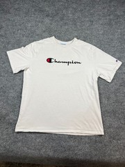 Champion T Shirt Mens 2XL White Cotton Logo Embroidered Crew Neck Straight Hem
