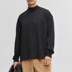 Mode of One Men’s Long-Sleeve Oversized-Fit T-Shirt, Deep Black Small