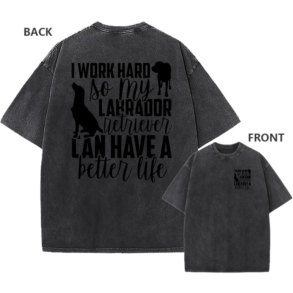 Men’s Retro Washed Oversized T-Shirt,”Labrador Retriever” Quote Print Casual Tee