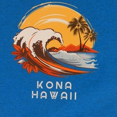 Kona Hawaii Mens TShirt XL Blue Big Island Wave Ocean Palm Trees Tropical Beach