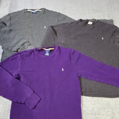 Polo Ralph Lauren Mens M/L Thermal Shirt Bundle Purple Gray Charcoal Waffle Knit