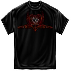 FIREFIGHTER RED WINGS FOIL T-Shirt – PreShrunk Cotton – 6 Sizes