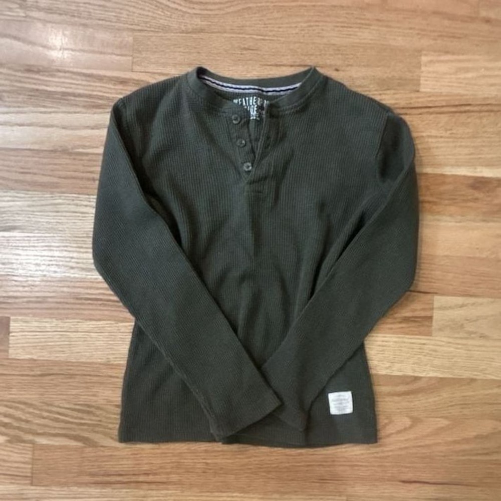 Weatherproof Vintage Waffle Knit Thermal Henley Shirt Olive Green