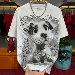New Men Luxury Diamond Dog Rhinestones Fashion T-Shirt High Quality 3 Colors