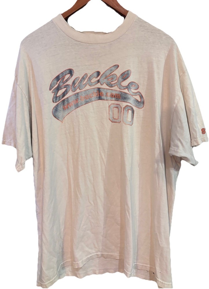 VTG 90’s DISTRESSED Buckle Staff T-shirt XL Holes Short Sleeve Graphic READ DESC