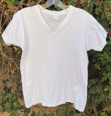 Vintage Two Guys White V Neck T Shirt Combed Cotton Size M Single Stitch
