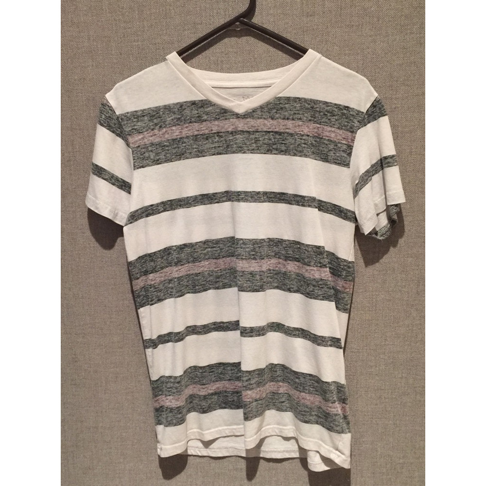 Blue Diamond Mens Basic Shirt White Gray Striped V Neck Short Sleeve Tee S