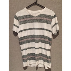 Blue Diamond Mens Basic Shirt White Gray Striped V Neck Short Sleeve Tee S