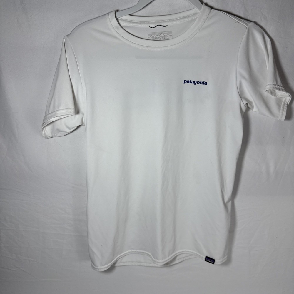 Patagonia Shirt Mens SMALL Short Sleeve Crew Neck White SWIMP SHIRT 50+ UPF 2Z