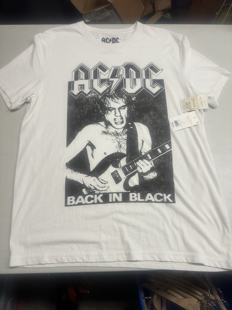Lucky Brand AC/DC Back In Black Graphic Band T-Shirt White NWT Men’s Large