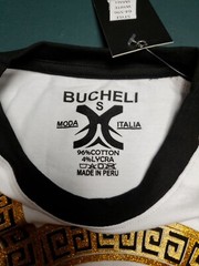 Men’s Bucheli Slim Fit White Cotton/Lycra Stretch Fashion Tee Free Ship