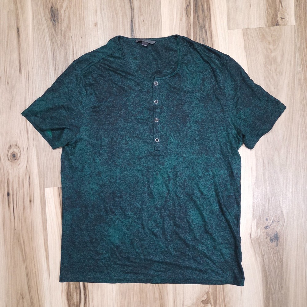 John Varvatos Collection Luxury Mens Henley Shirt L Linen Green Mineral Wash