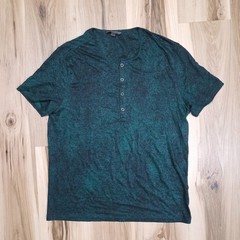 John Varvatos Collection Luxury Mens Henley Shirt L Linen Green Mineral Wash