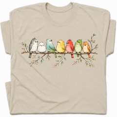 Cute Colorful Birds Branch T-Shirt Adorable Bird Family Tee