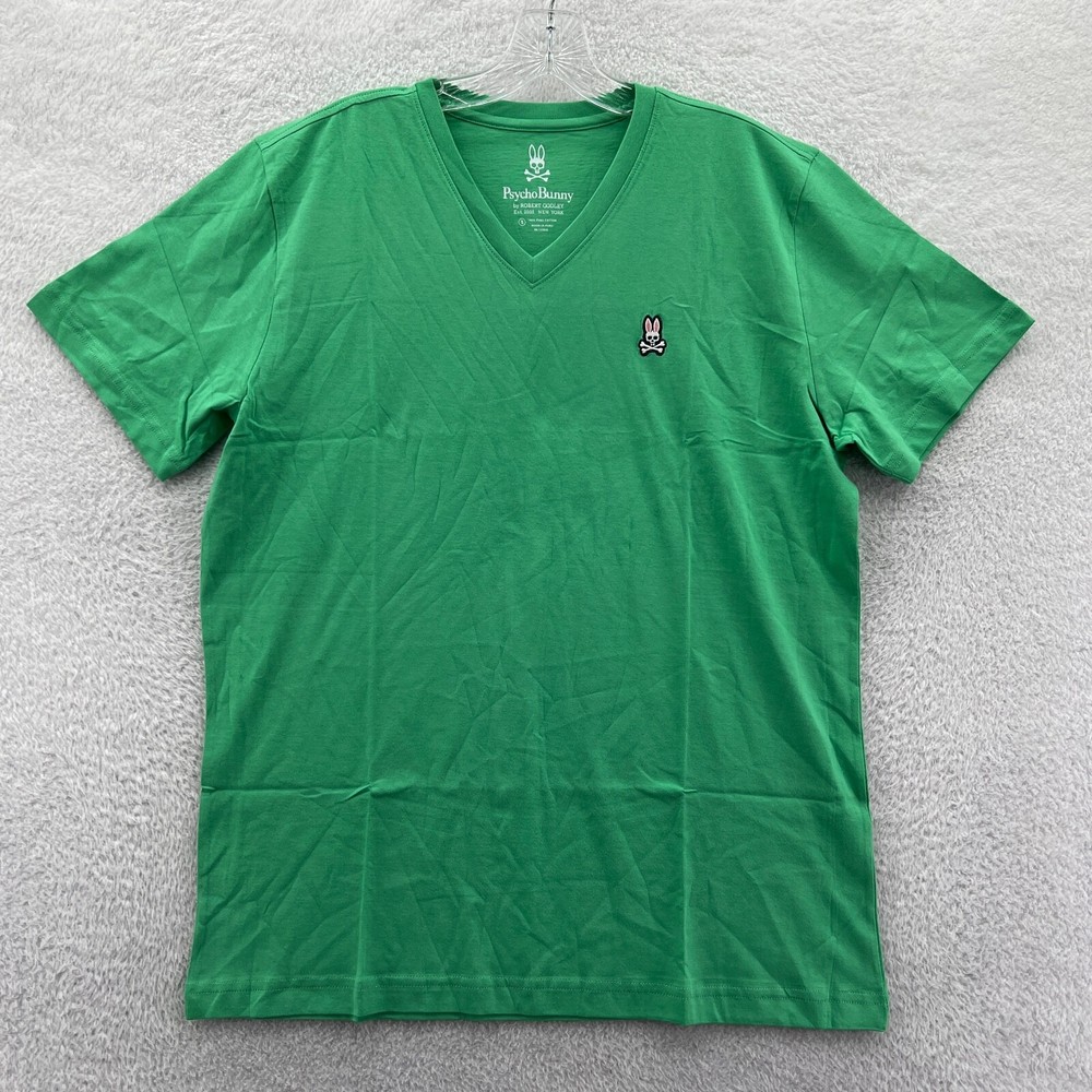 New Psycho Bunny Shirt Mens Large Green Classic Logo Top V Neck Preppy Tee B27
