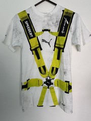 Puma A$Ap Rocky Distressed Seat Belt Graphic White Lime Green T Shirt SAMPLE XXS