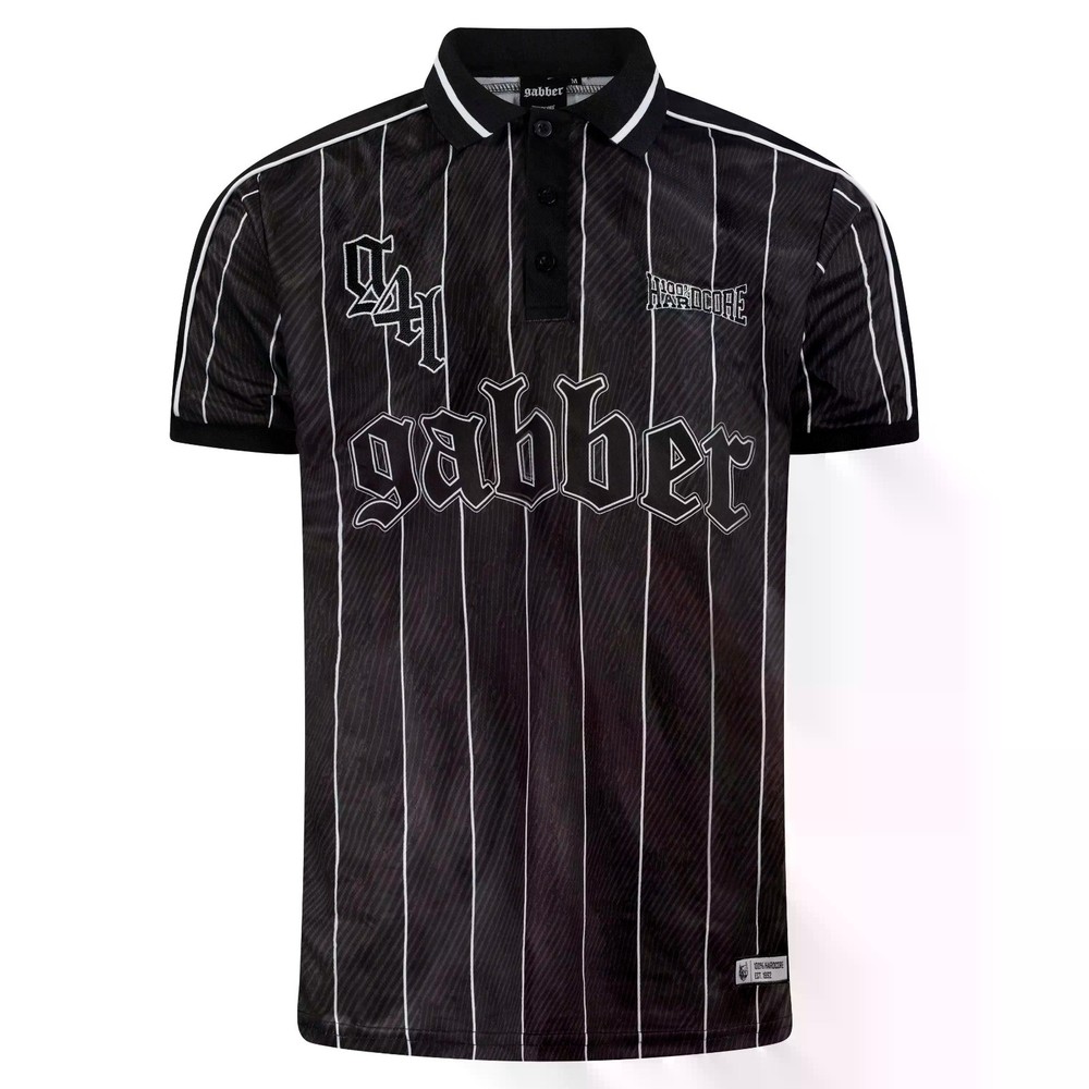 100% HARDCORE Soccer T-Shirt “Striped Gabber” | Black | Black