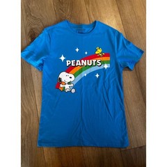 Peanuts Hybrid Snoopy Woodstock Rainbow Blue Graphic T-Shirt Small RN117508