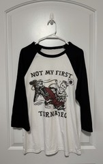 Handmade Men’s White/Black Graphic Crew Neck 3/4 Sleeve Cotton Raglan T-Shirt XL