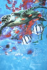 LIQUID BLUE Aquatic Ecosystem Fish, Sea Turtle, Anemones Tie-Dye T-Shirt Sz. L