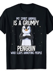 Grumpy Penguin Funny Spirit Animal Humor Graphic T-Shirt Sarcastic Tee