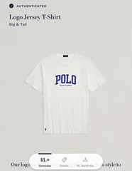 Polo Ralph Lauren White Short Sleeve Logo Jersey Tee Shirt Men’s 5XLT 5XL TALL