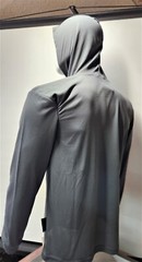Gray Long Sleeve Shirt With Hoodie, Polyester birdeye mesh fabric