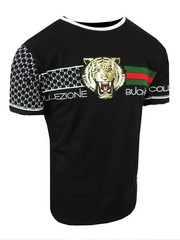 Mens T-Shirt Bucheli Italian Baroque Logo Stripe Gold Tiger Slim Fit Crew Neck