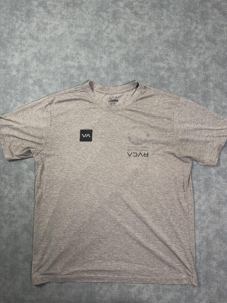 RVCA Shirt Mens L Gray Sport Tee Logo Graphic Tee Tagless VA Training Athletic