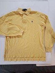 Polo Ralph Lauren Mens L Butter Yellow 100% Cotton T Shirt Blue Pony Long Sleeve