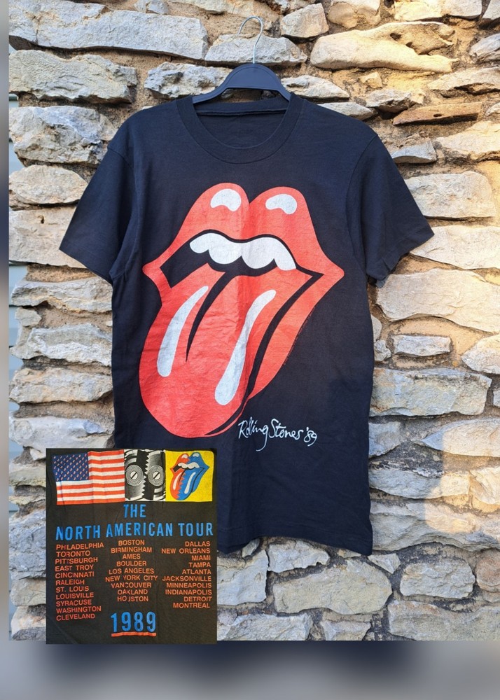 Vtg 1989 Rolling Stones Concert T Shirt M Steel Wheels Black Single Stitch EUC