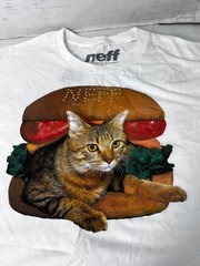 Neff Men’s Burger Cat T-Shirt White XL new With Tag