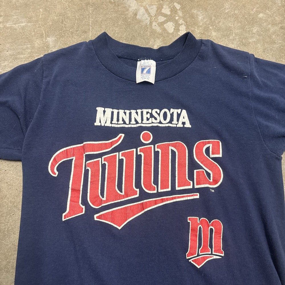 Kids Youth Minnesota Twins MLB Navy Blue T-Shirt Size S Logo 7 80s 90s
