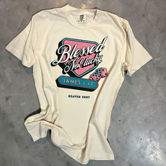 retro Blessed not Lucky preppy Christian t/Comfort Colors CC1717 Ivory T-shirt