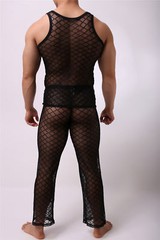 Fetish Mens Underwear Sheer Mesh Muscle T-Shirt Tank Tops Long Johns Trousers