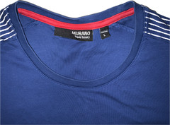 Murano Liquid Men’s Luxury T-Shirt Blue Short Stripes Sleeves 100% Cotton Size L