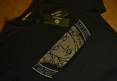 Men’s Versace Medusa Style Rhinestone T-Shirt Rust Luxury Designer US Size Small