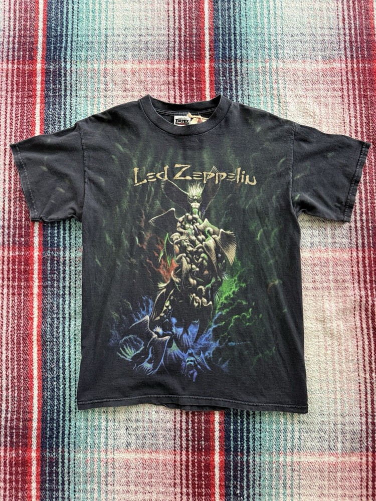 Vintage 1997 Tultex Black Led Zeppelin Stairway to Heaven Short Sleeve Tee L